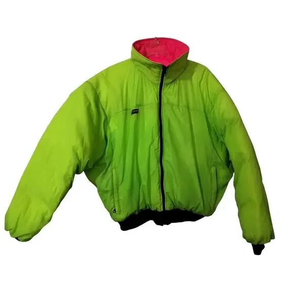 M532)Vtg Columbia Men's (Unisex) Down Puffer Reversible Neon  Zip Jacket Size XL - Picture 3 of 10